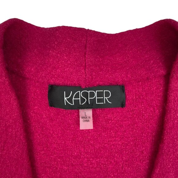 Kasper Boiled Wool/Viscose Open Front Hot Pink Long Line Jacket Women's Size L - Picture 7 of 9